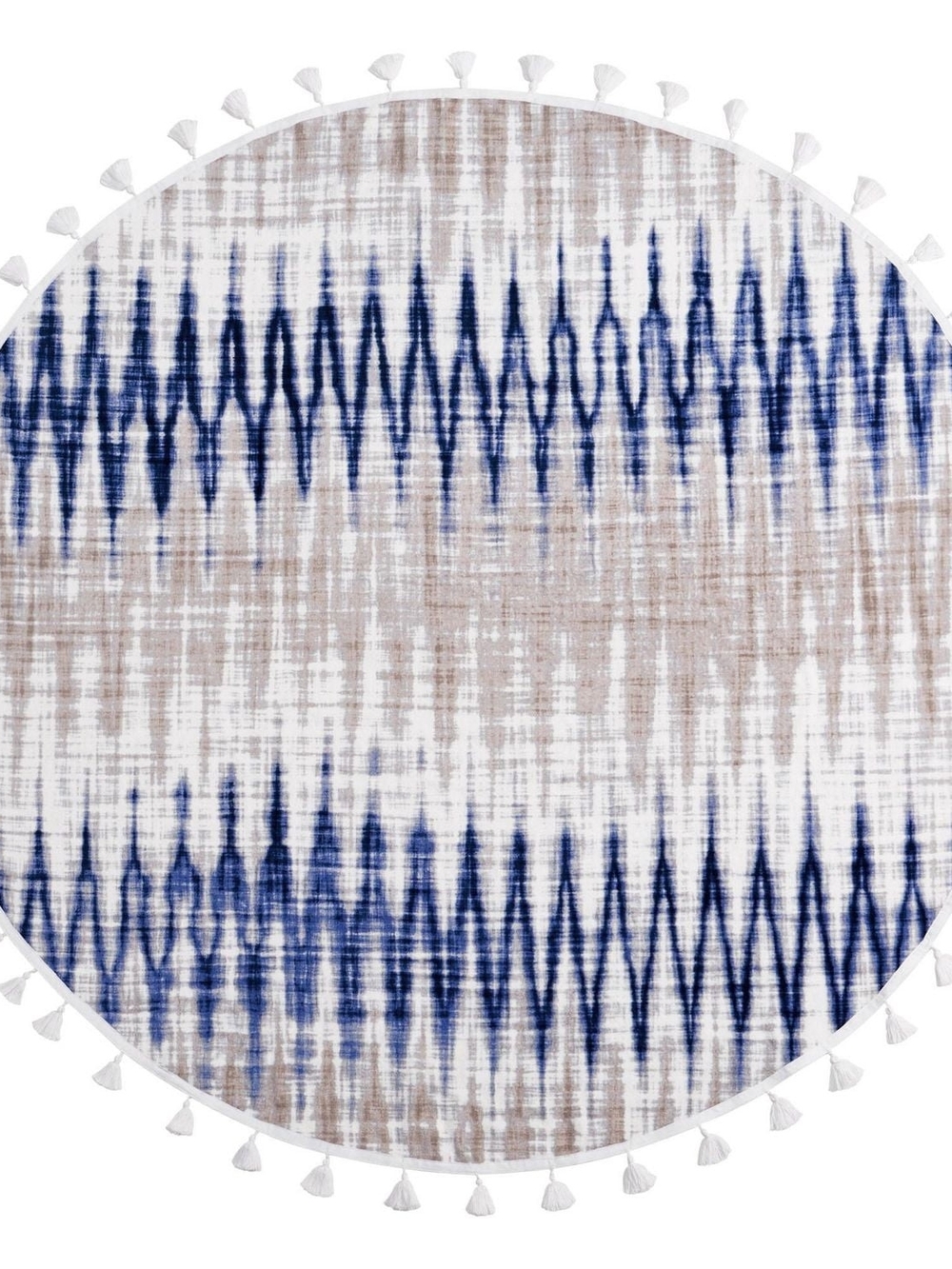 60 inch Round Tassel Beach Towel in Blue and Tan